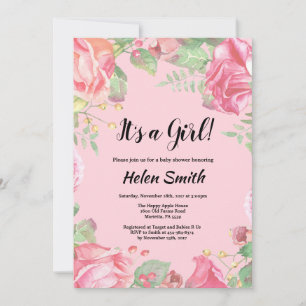 It's A Girl Pink Floral Baby Shower Invitation