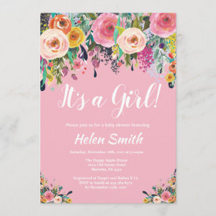 It's A Girl Pink Floral Baby Shower Invitation