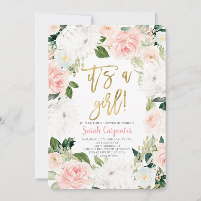 It's a Girl pink floral Baby shower Invitation (Front)