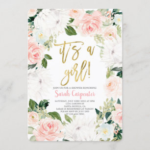 It's a Girl pink floral Baby shower Invitation