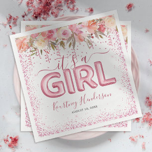 It's a Girl Pink Floral Baby Shower Napkins