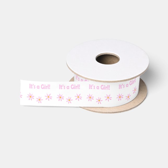 It's a Girl! Pink Floral New Baby Satin Ribbon (Spool)