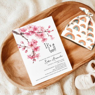 It's a Girl Pink Flower Baby Shower Invitation
