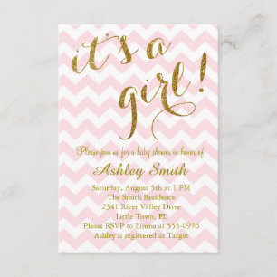 It's a Girl Pink Glitter Chevron Invitation