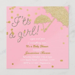 IT'S A GIRL Pink & Gold Baby Shower Invitation