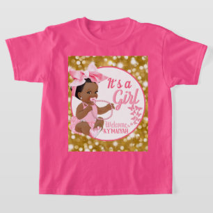 It's a Girl Pink & Gold Ethnic Baby Shower T-Shirt