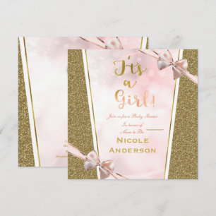 It's a Girl Pink Gold Ethnic Skin Girl Baby Shower Invitation