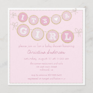 It's A Girl Pink Gold Glitter Baby Shower Invite