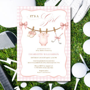 It's a Girl Pink Golf Clothesline Baby Shower Invitation