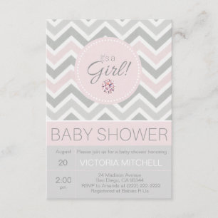 It's a Girl Pink/Grey Chevron Baby Shower Invitation