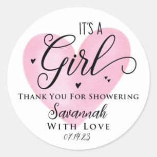 It's A Girl Pink Heart Baby Shower Sticker