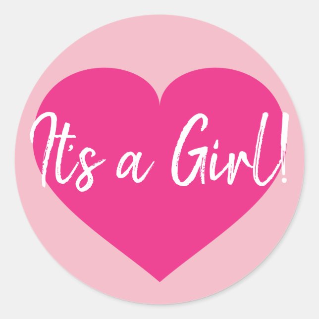 It's a Girl! Pink Heart  Classic Round Sticker (Front)