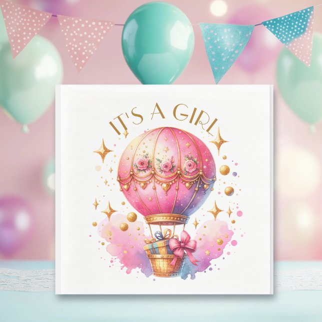 It's a Girl | Pink Hot Air Balloon Baby Shower Napkin (Creator Uploaded)