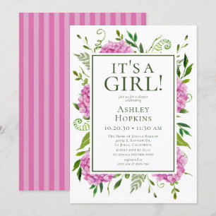 It's A Girl Pink Hydrangeas Baby Shower Invitation