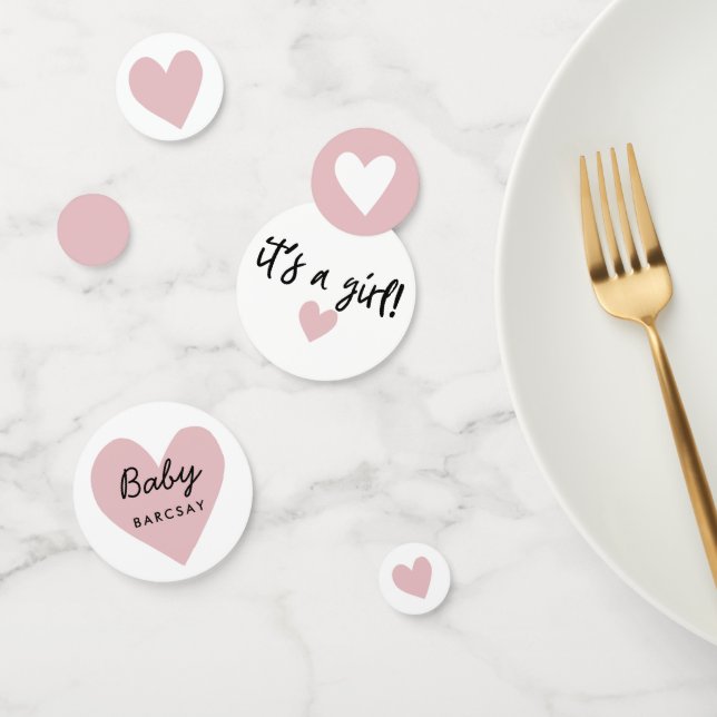 its a girl Pink Modern Heart Baby Shower Confetti (Group)