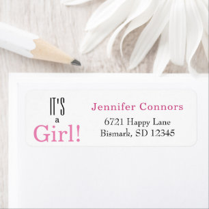 It's a Girl! Pink Pre-Printed Return Address