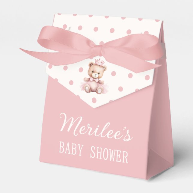 It's A Girl Pink Princess Bear Baby Shower Favor Box (Front Side)