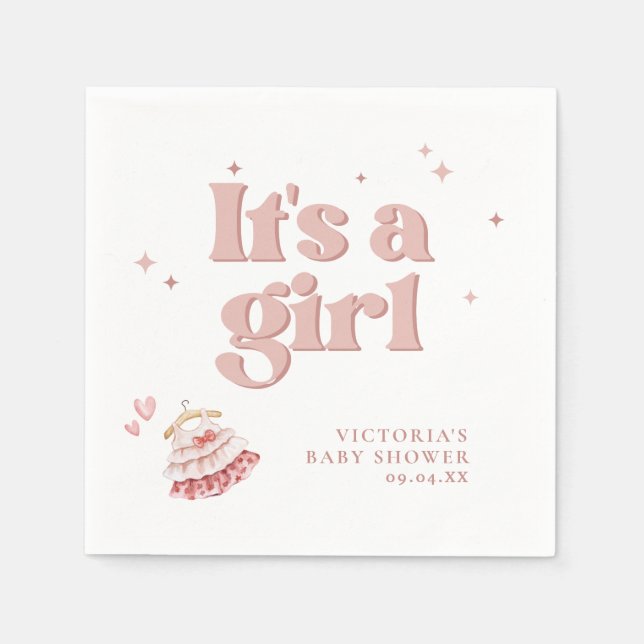 It's a Girl Pink Simple Script Baby Shower  Napkin (Front)