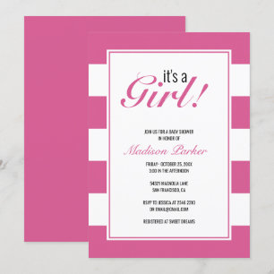 It's A Girl Pink Stripes Invitation