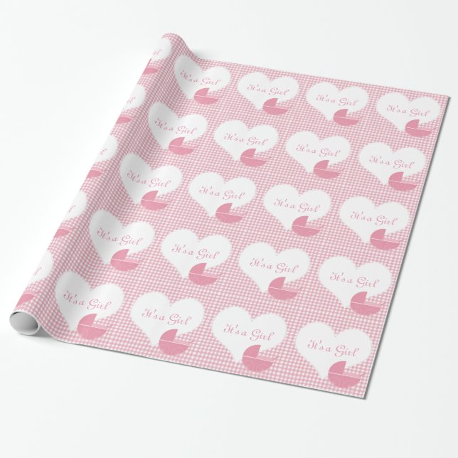 It's a Girl Pink Stroller Wrapping Paper (Unrolled)