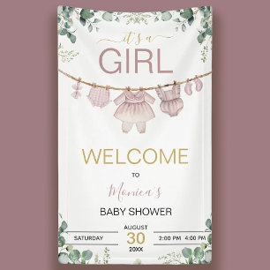 It's A Girl Pink Watercolor Baby Shower Welcome Banner