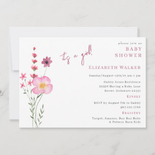 It's a Girl Pink Wildflowers Horizonta Baby Shower Invitation