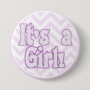 It's a Girl Pink Zigzag Announcement 3 Inch Round Button