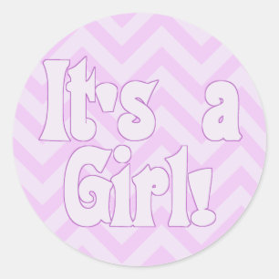 It's a Girl Pink Zigzag Announcement Classic Round Sticker