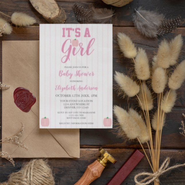 It's A Girl Pumpkin Baby Shower Invitation (Creator Uploaded)