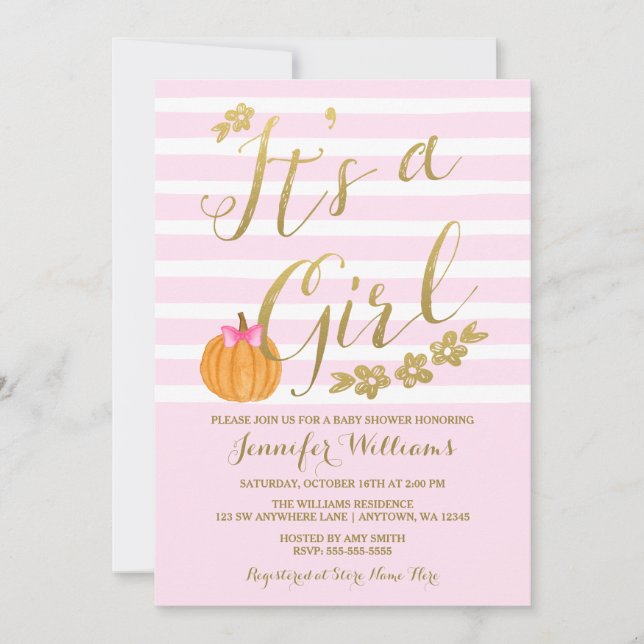 It's a Girl Pumpkin Fall Baby Shower Invitation (Front)