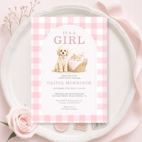 It's a Girl Puppy Dog Gingham Baby Shower