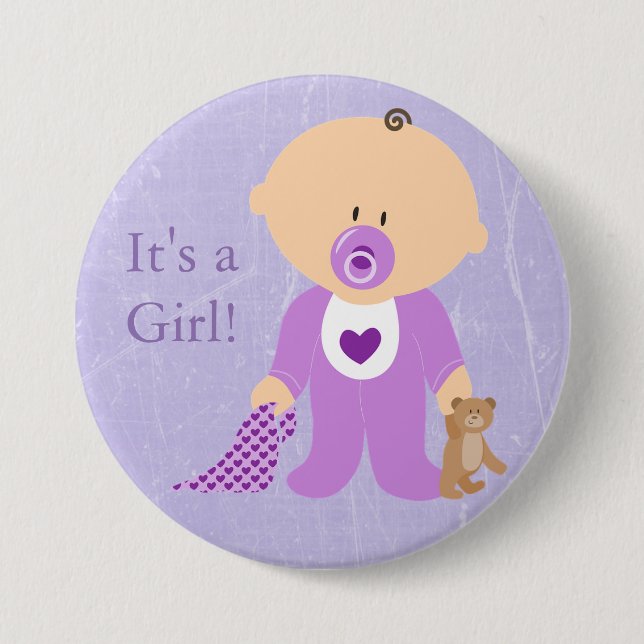 It's a Girl Purple Baby Button (Front)