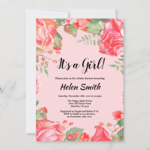 It's A Girl Purple Floral Baby Shower Invitation