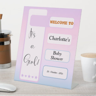 It's A Girl! Purple Gradient Baby Shower Welcome Pedestal Sign