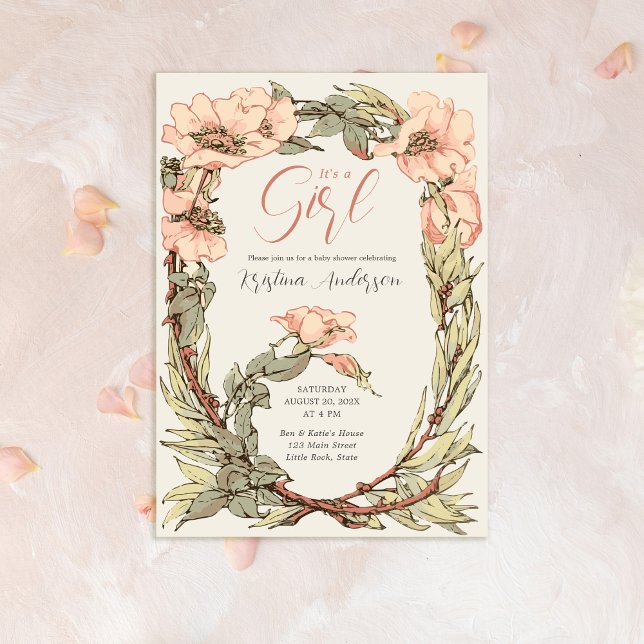 It's a Girl QR Code Pink Roses Baby Shower  Invitation (Creator Uploaded)