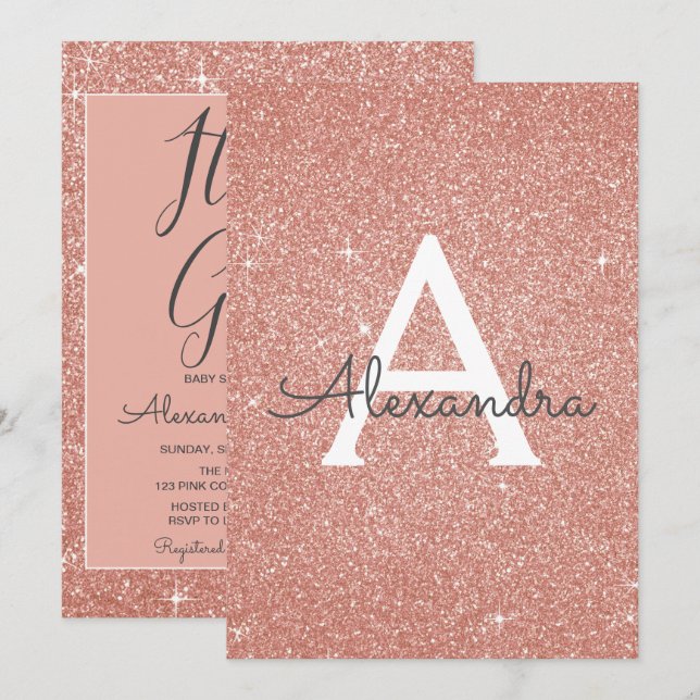It's a Girl! - Rose Gold Glitter Baby Shower Invitation (Front/Back)
