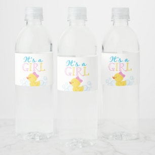 It's a Girl Rubber Duck Baby Shower Water Bottle Label