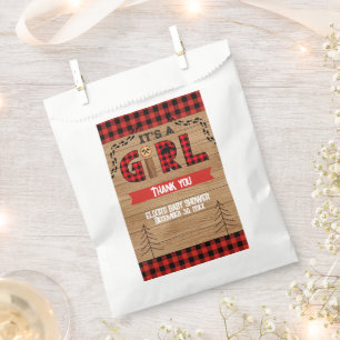 It's a Girl Rustic Wood Plaid Baby Shower Favour Bag