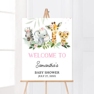 It's A Girl Safari Animals Baby Shower Welcome Poster