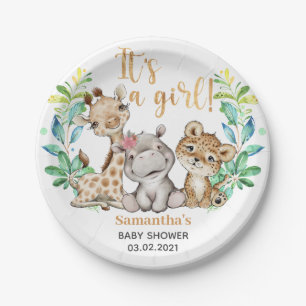 It's a Girl! Safari Baby Shower Paper Plate