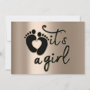 It's A Girl Script Baby Shower Rose Black Feet Invitation