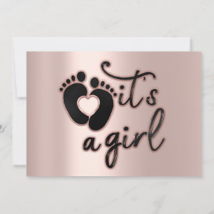  It's A Girl Script  Custom New Baby Rose Feet  Invitation