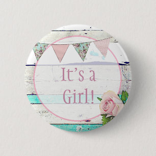 It's a Girl! Shabby Rustic Birth Announcement 2 Inch Round Button