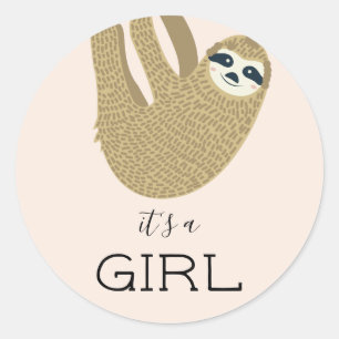 It's a Girl Sloth Classic Round Sticker