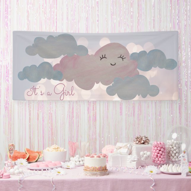 its a Girl smiling pink cloud in all blues Banner (Party)
