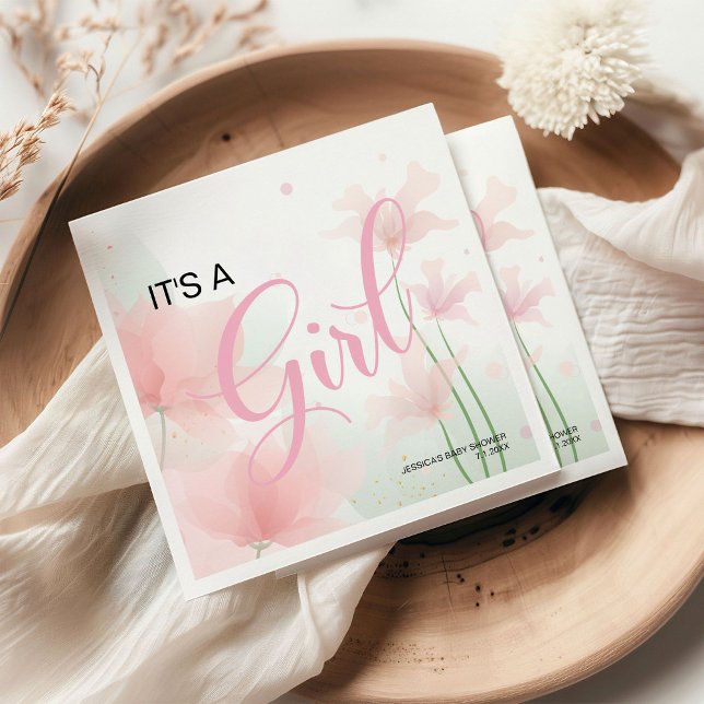 It's a Girl Soft Blush Pink Flowers  Napkin (Creator Uploaded)