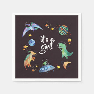 It's a Girl Space Dinosaur Galaxy Baby Shower Napkin