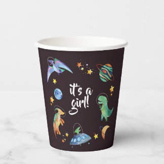It's a Girl Space Dinosaur Galaxy Baby Shower Paper Cups