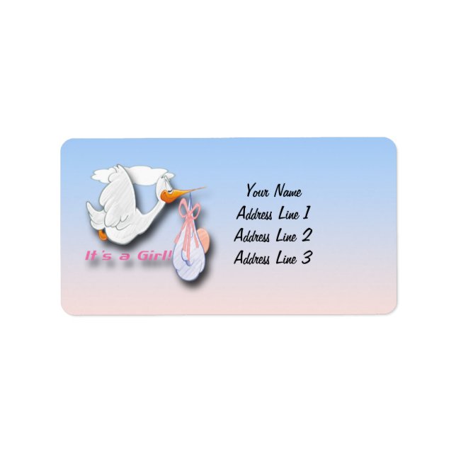 It's a Girl Stork Baby Shower Address Labels (Front)