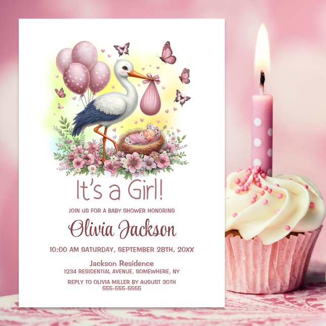 It's a Girl Stork Baby Shower Invitation (Creator Uploaded)